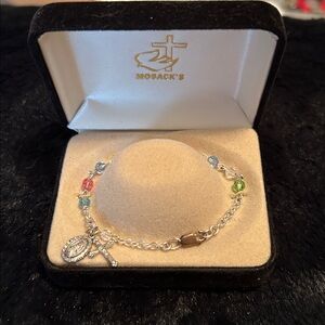 Creed Rosary Co. Multicolor Bead Prayer Bracelet with Cross and Medal for child